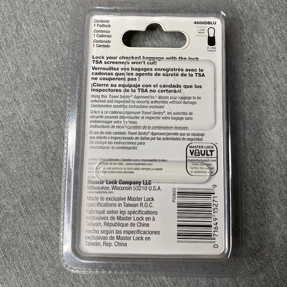 Master Lock 4688DBLU 1-3/16" Blue Set Your Own Combination TSA Luggage Lock - Picture 3 of 4